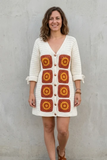 Rust Terracotta Autumn Granny Cardigan Free Crochet Pattern