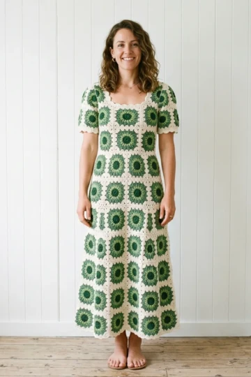 Sage Garden Granny Square Maxi Dress Free Crochet Pattern