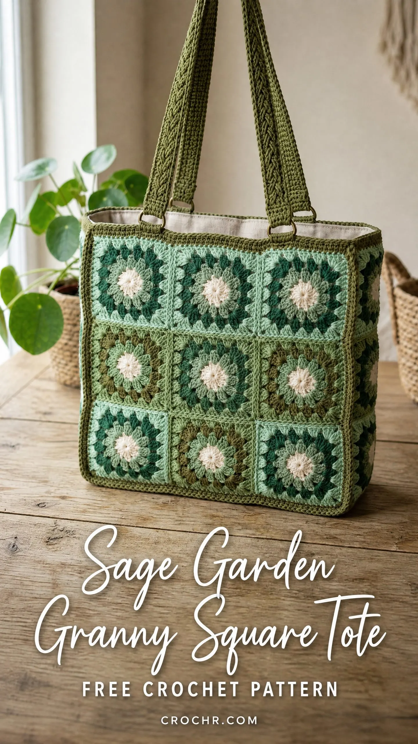 Sage Garden Granny Square Tote Free Crochet Pattern