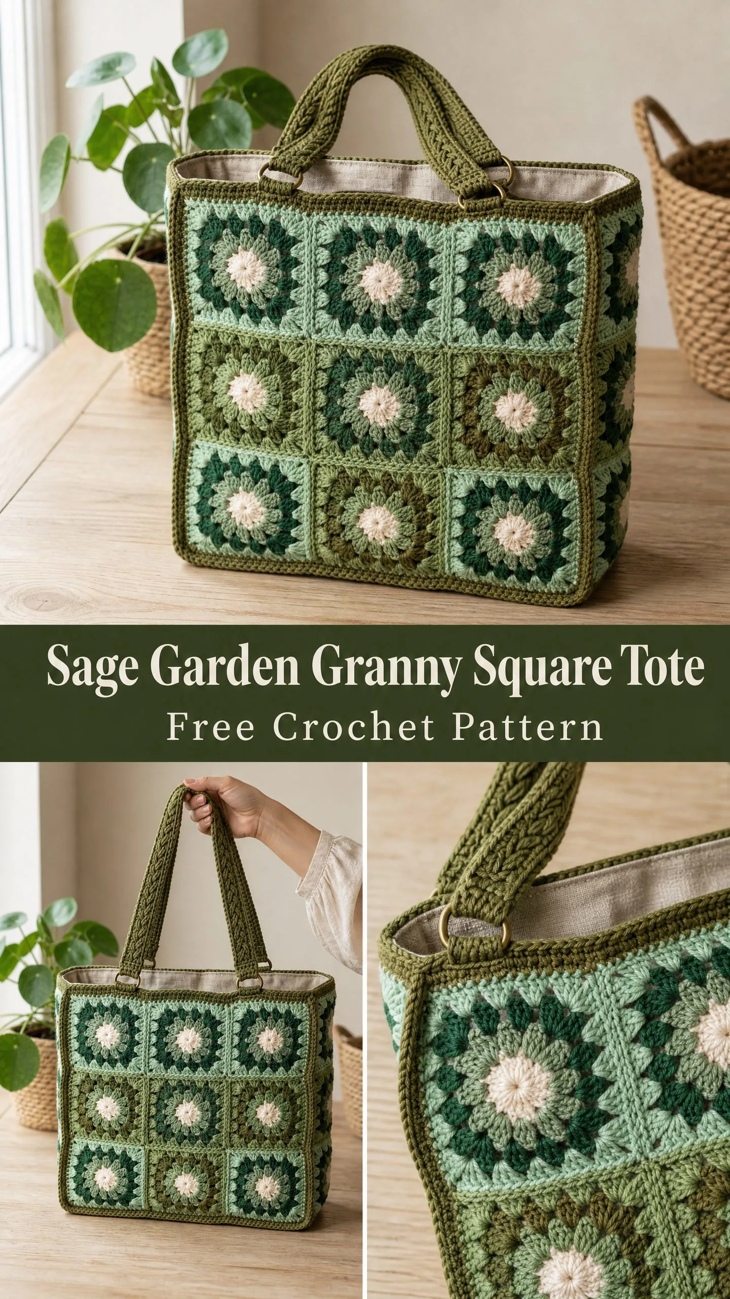 Sage Garden Granny Square Tote Free Crochet Pattern