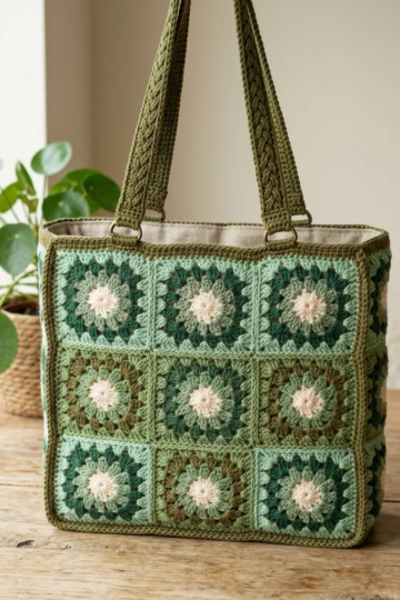 Sage Garden Granny Square Tote Free Crochet Pattern
