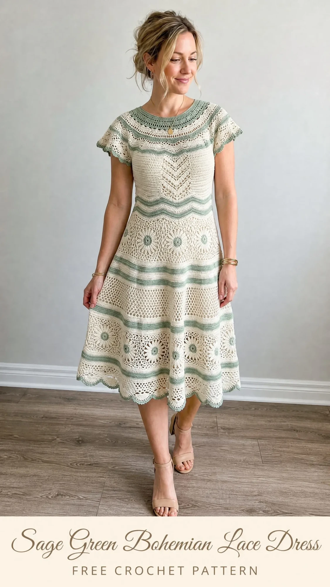 Sage Green Bohemian Lace Dress Free Crochet Pattern