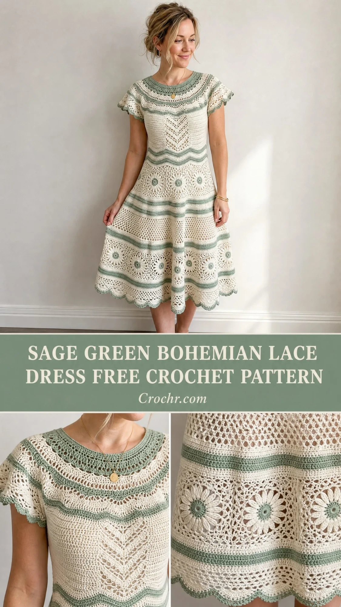 Sage Green Bohemian Lace Dress Free Crochet Pattern