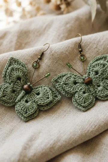 Sage Green Boho Butterfly Earrings Free Crochet Pattern