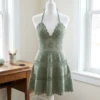 Sage Green Boho Halter Dress Free Crochet Pattern