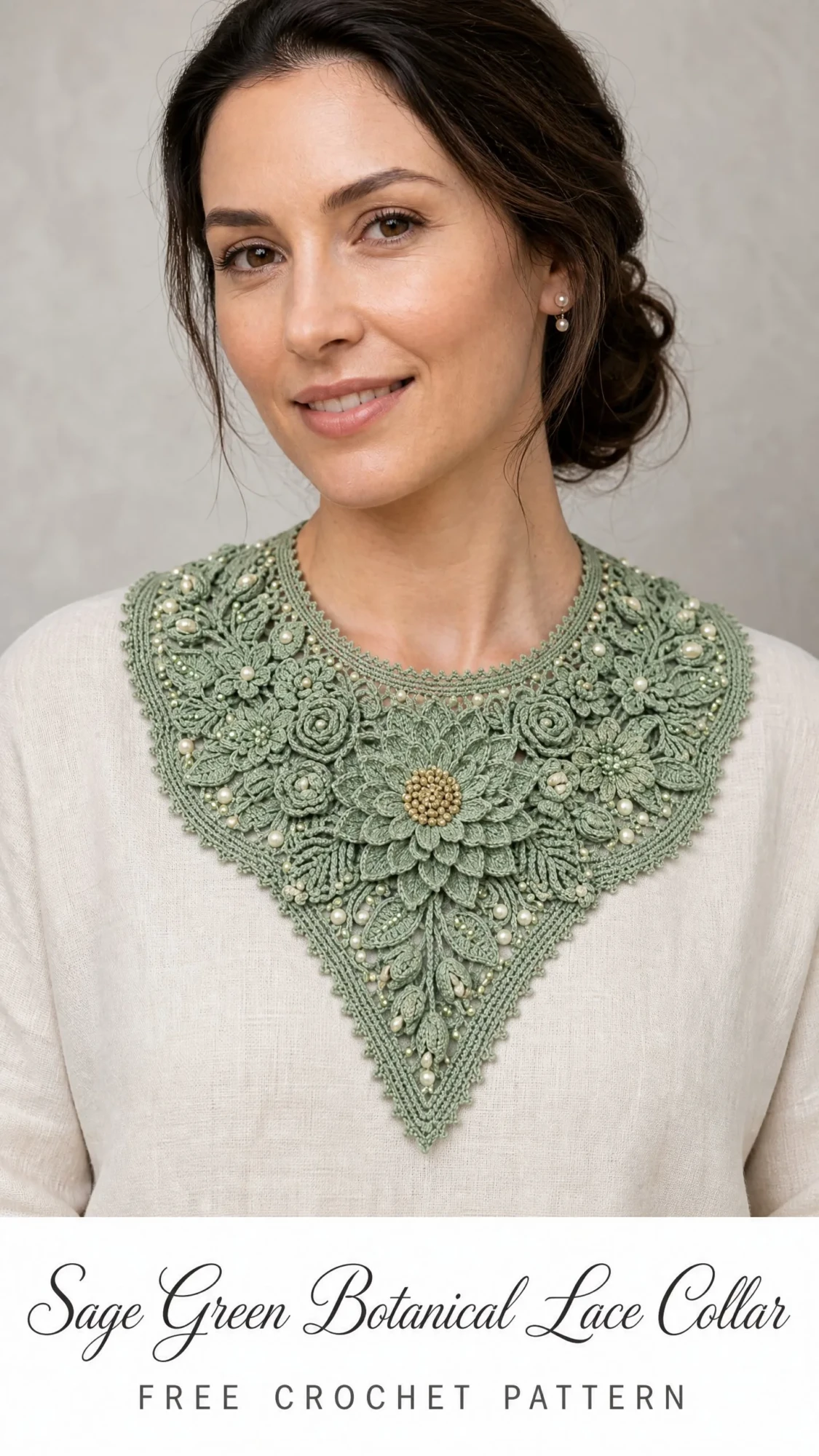 Sage Green Botanical Lace Collar Free Crochet Pattern