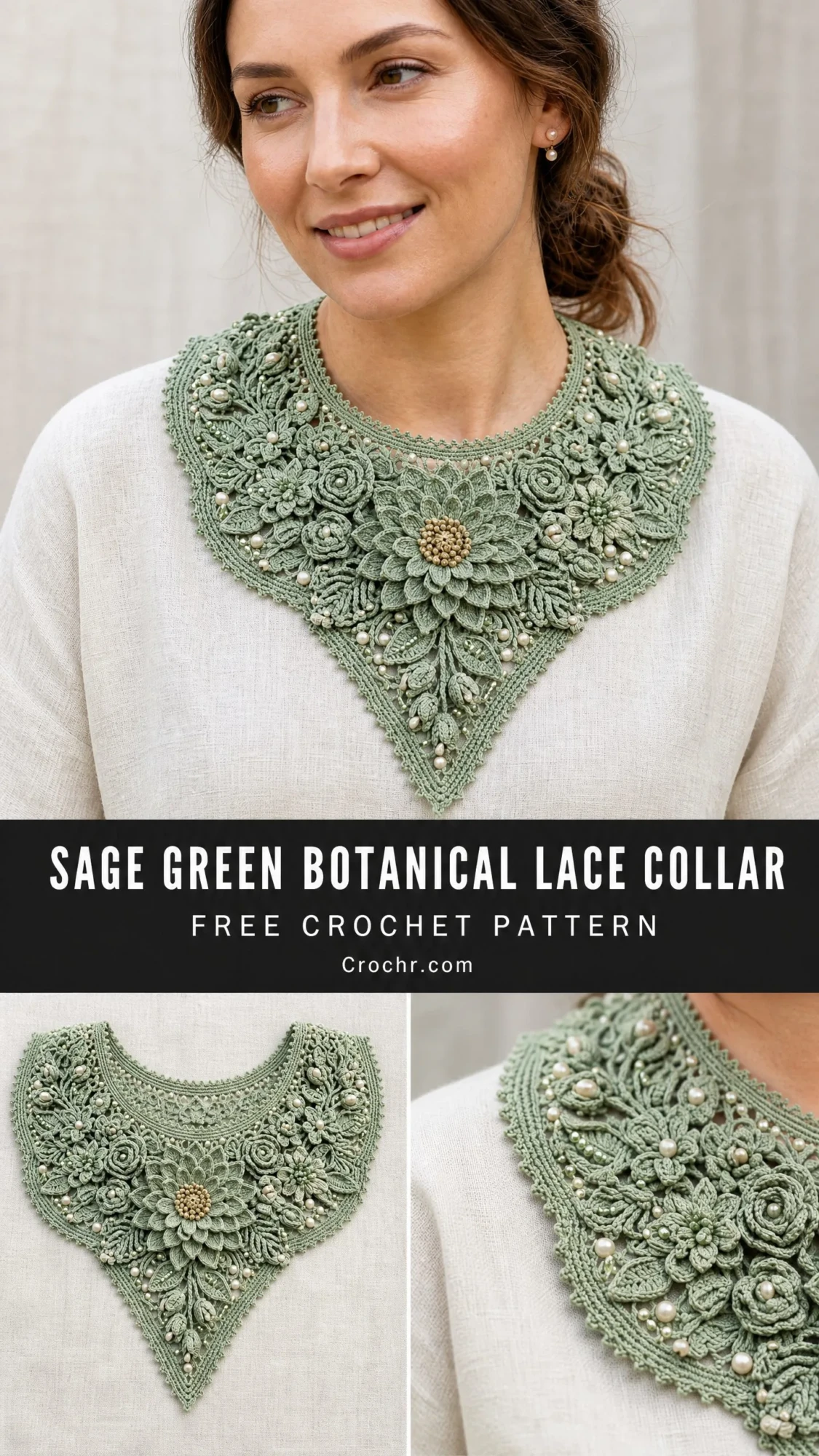 Sage Green Botanical Lace Collar Free Crochet Pattern