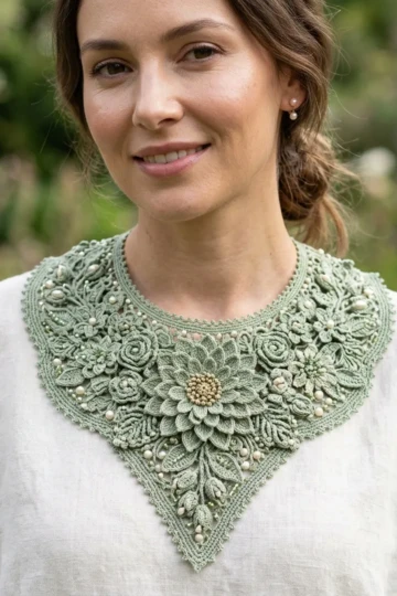Sage Green Botanical Lace Collar Free Crochet Pattern