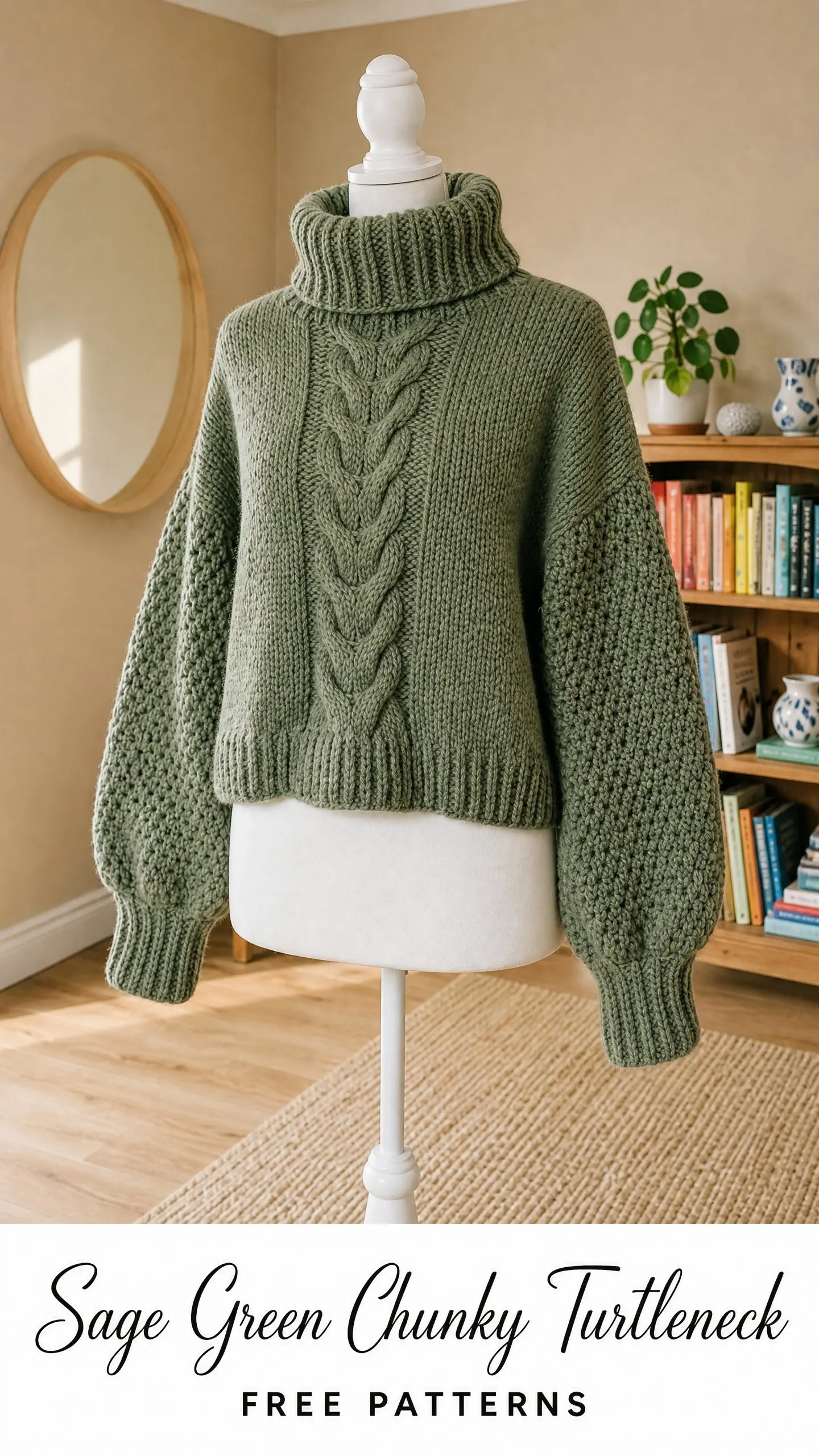 Sage Green Chunky Turtleneck Free Crochet Pattern