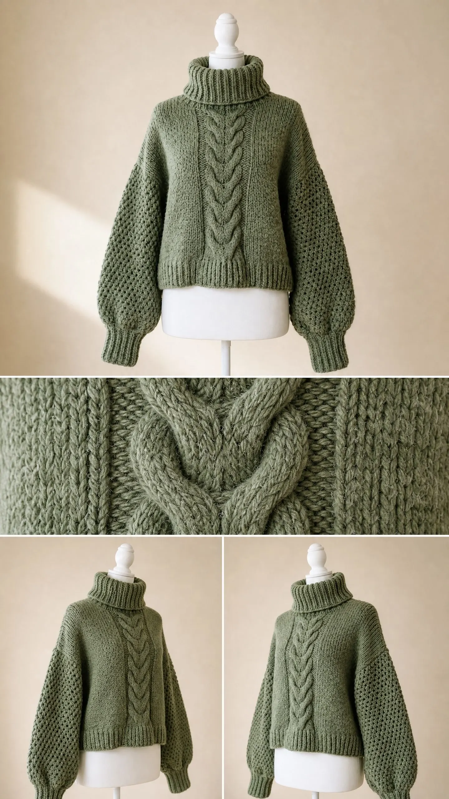 Sage Green Chunky Turtleneck Free Crochet Pattern