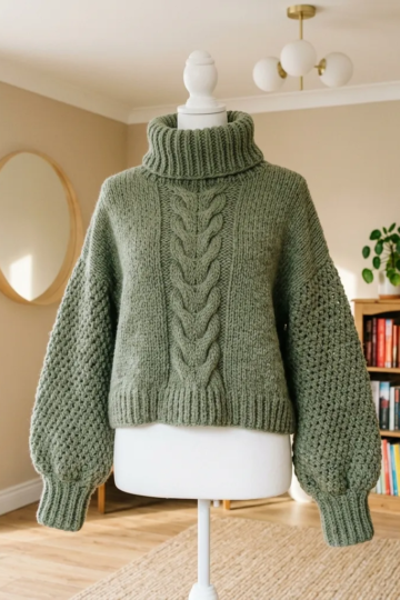 Sage Green Chunky Turtleneck Free Crochet Pattern