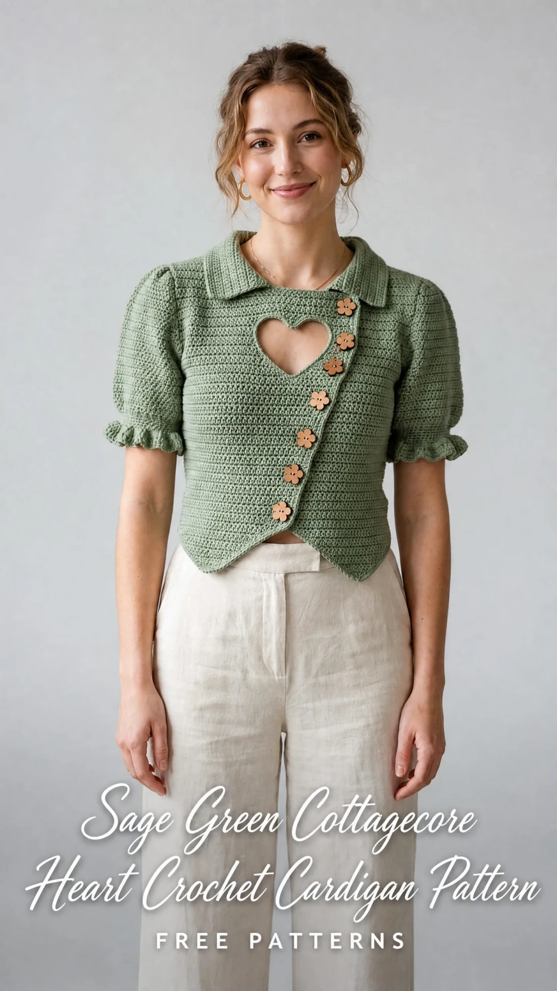 Sage Green Cottagecore Heart Crochet Cardigan Pattern