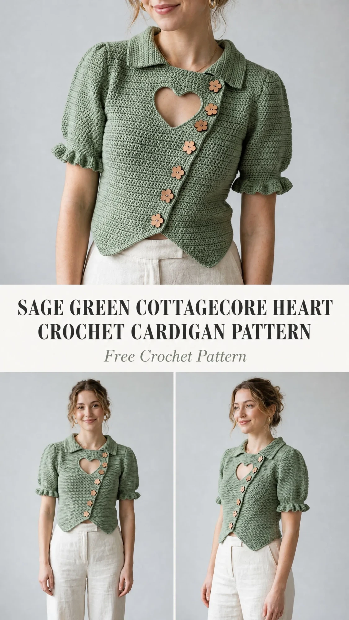 Sage Green Cottagecore Heart Crochet Cardigan Pattern