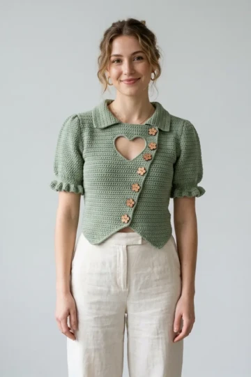 Sage Green Cottagecore Heart Crochet Cardigan Pattern