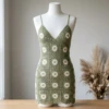 Sage Green Daisy Square Mini Dress Free Crochet Pattern