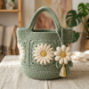 Sage Green Floral Bucket Bag Free Crochet Pattern