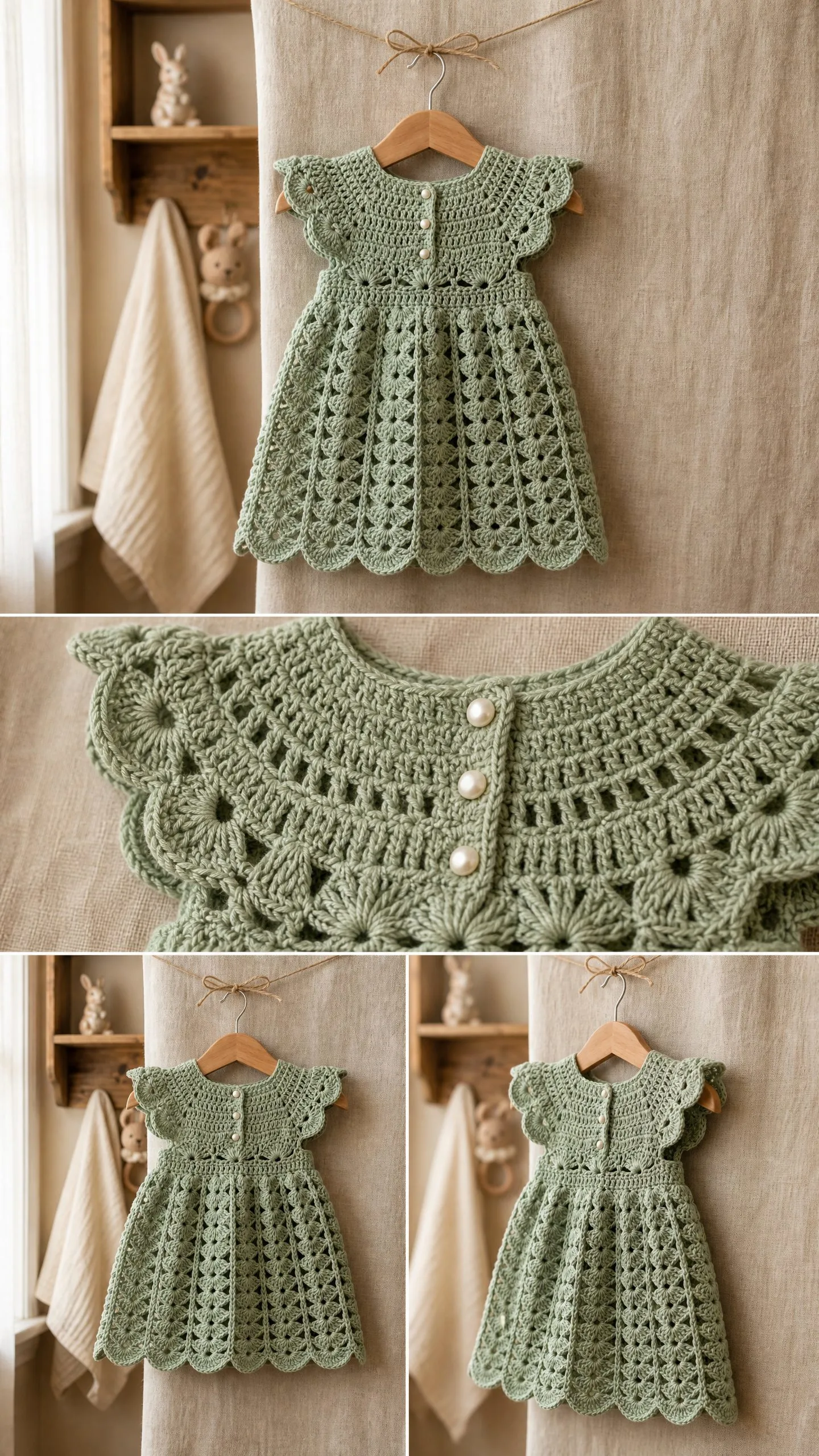 Sage Green Lace Baby Dress Free Crochet Pattern