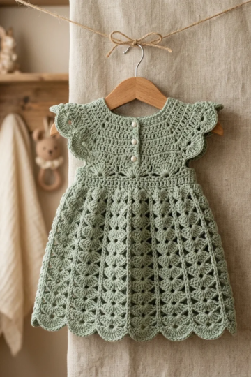 Sage Green Lace Baby Dress Free Crochet Pattern