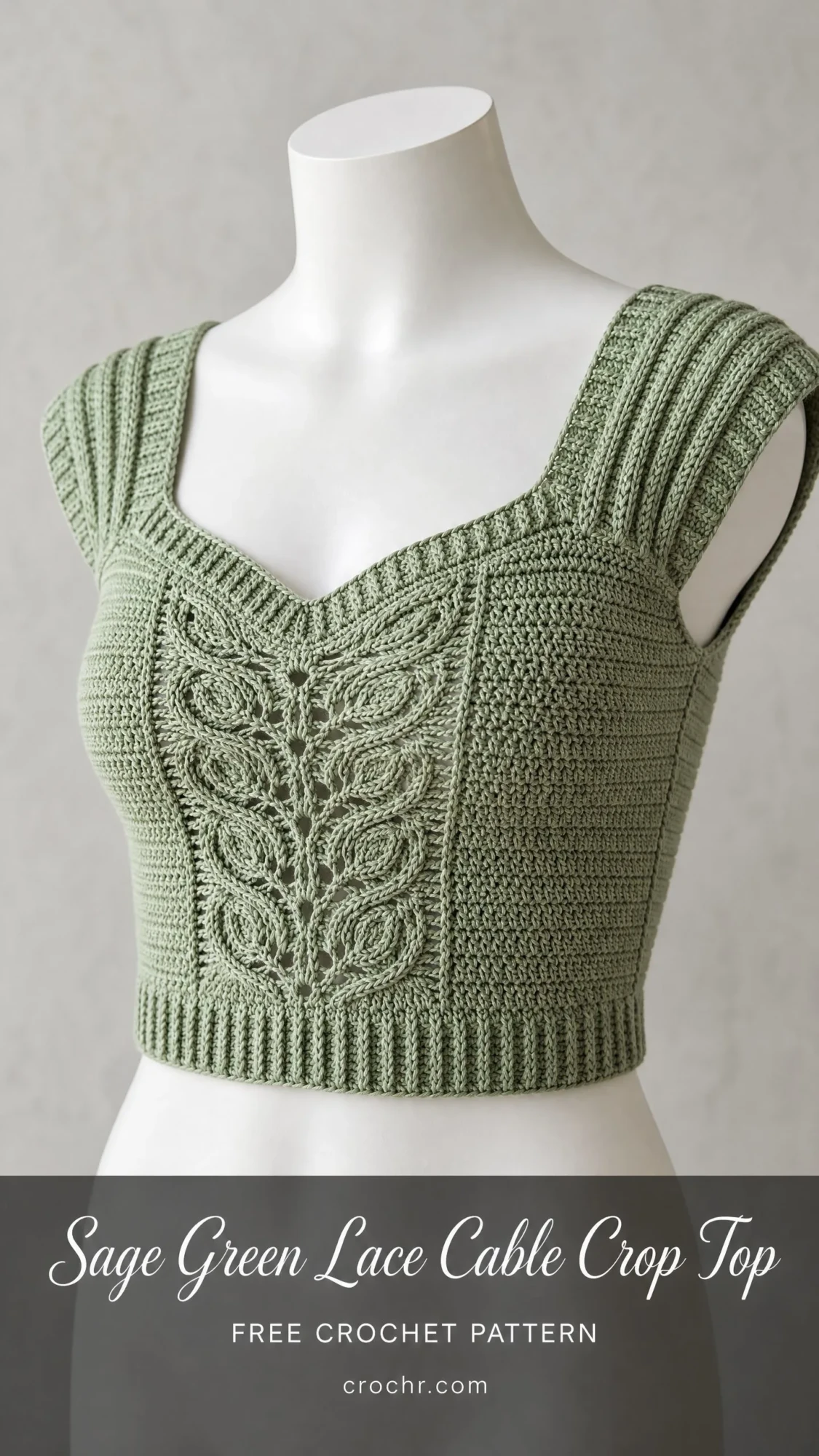 Sage Green Lace Cable Crop Top Free Crochet Pattern