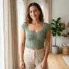 Sage Green Lace Cable Crop Top Free Crochet Pattern