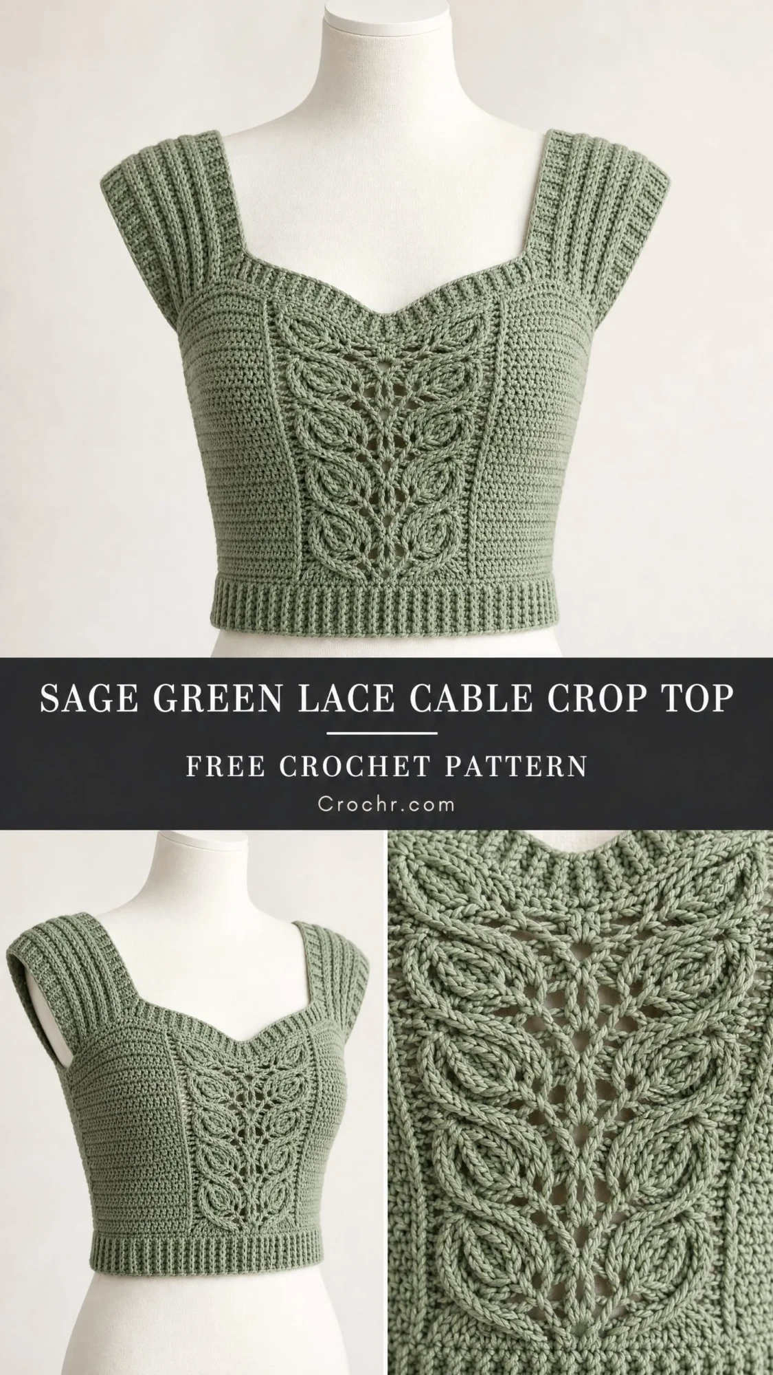Sage Green Lace Cable Crop Top Free Crochet Pattern