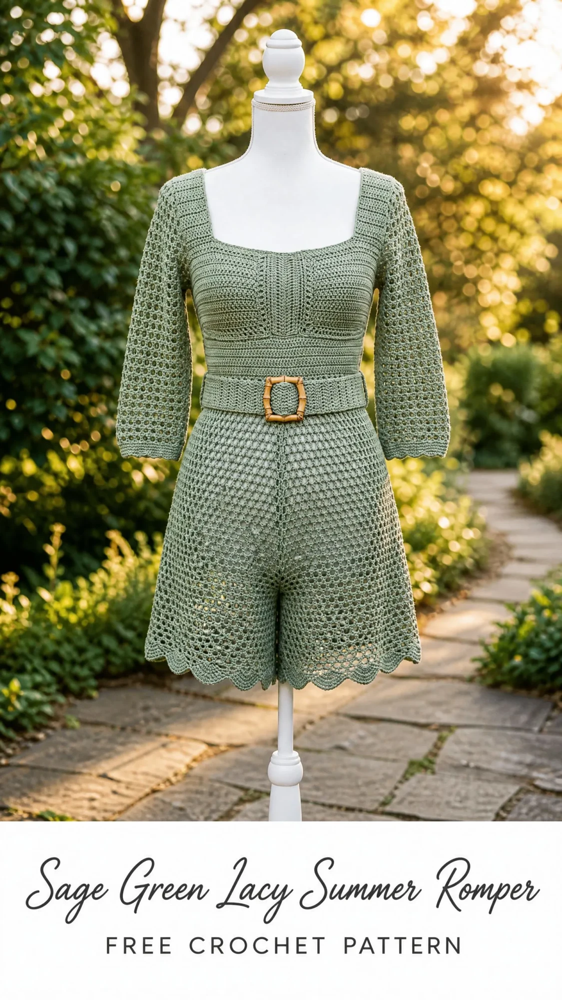 Sage Green Lacy Summer Romper Free Crochet Pattern