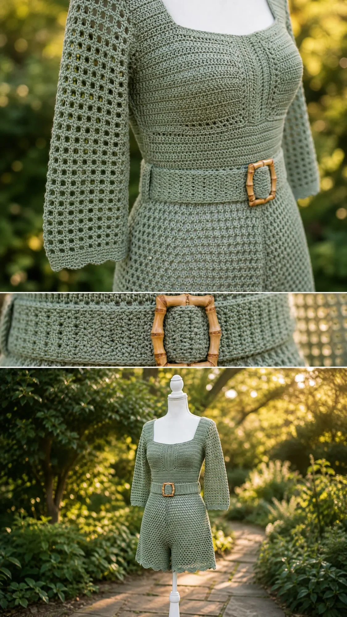 Sage Green Lacy Summer Romper Free Crochet Pattern