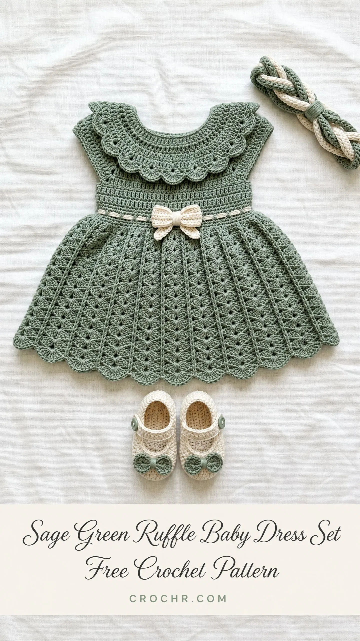 Sage Green Ruffle Baby Dress Set Free Crochet Pattern