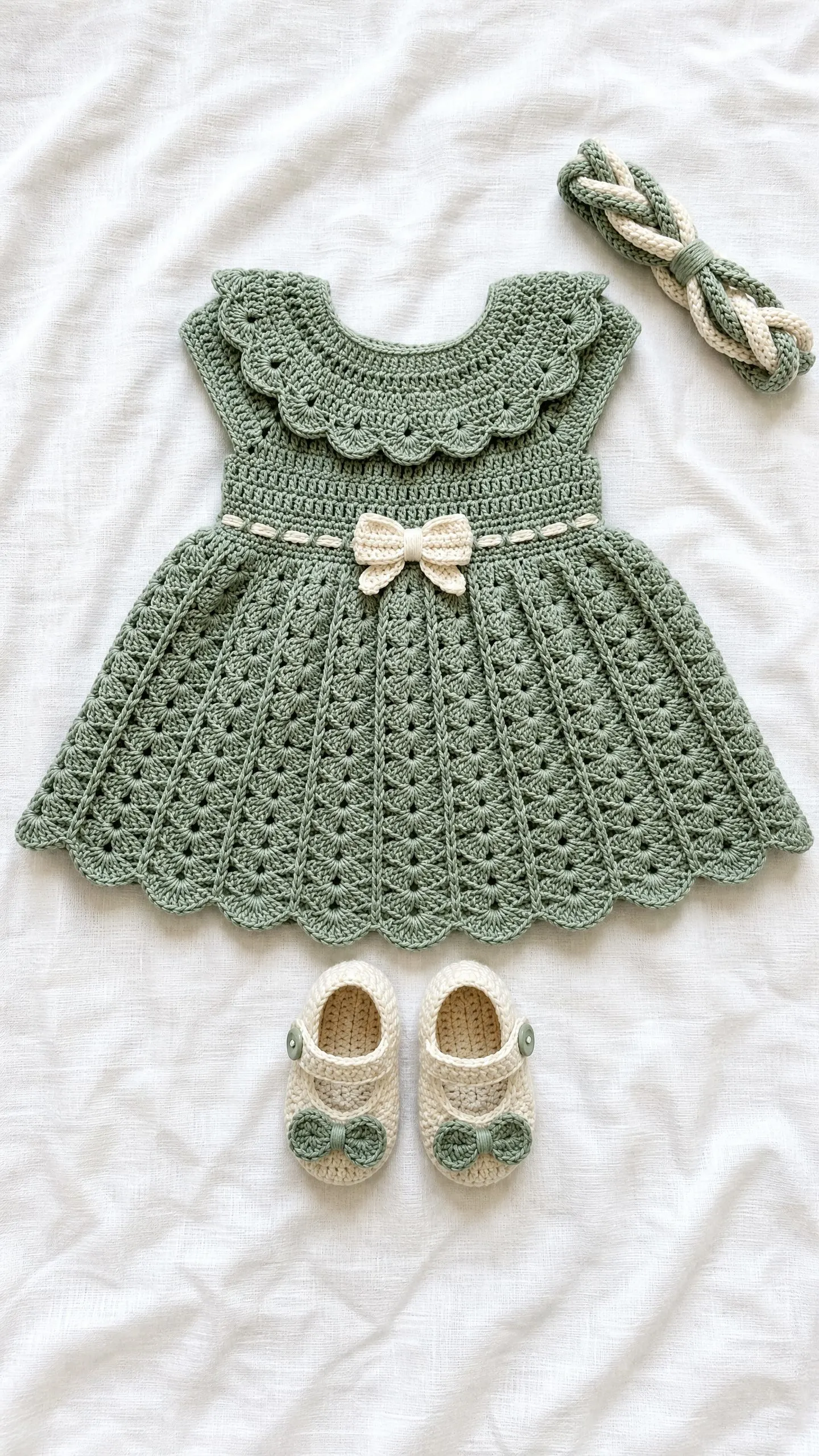 Sage Green Ruffle Baby Dress Set Free Crochet Pattern