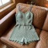Sage Green Shell Stitch Romper Free Crochet Pattern