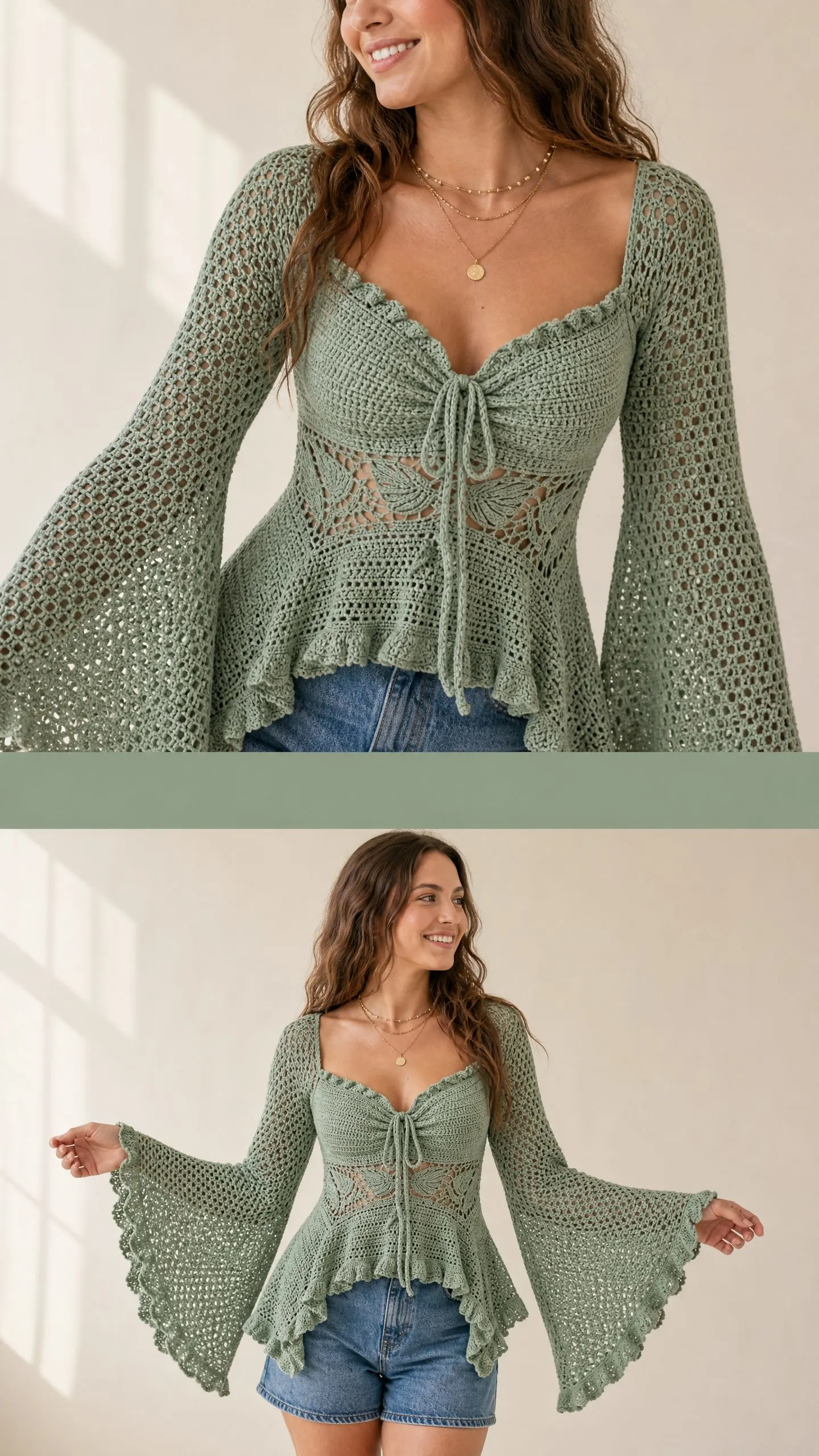 Sage Green Woodland Fairy Top Free Crochet Pattern