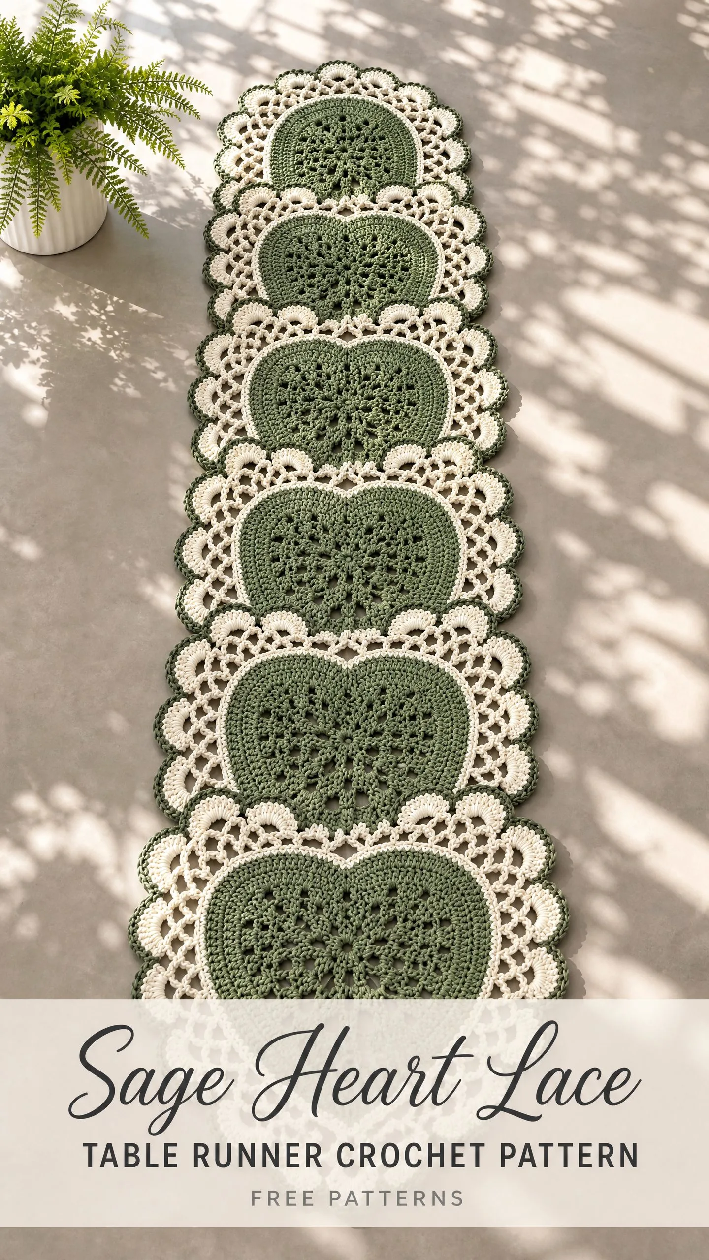 Sage Heart Lace Table Runner Crochet Pattern