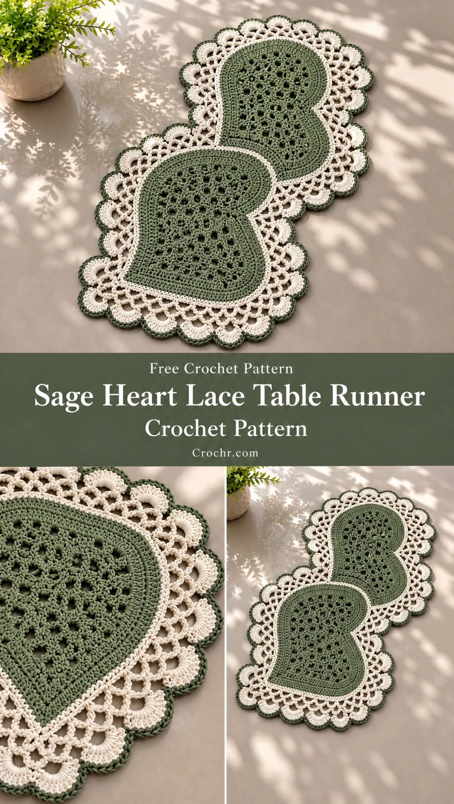 Sage Heart Lace Table Runner Crochet Pattern