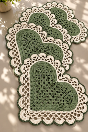 Sage Heart Lace Table Runner Crochet Pattern
