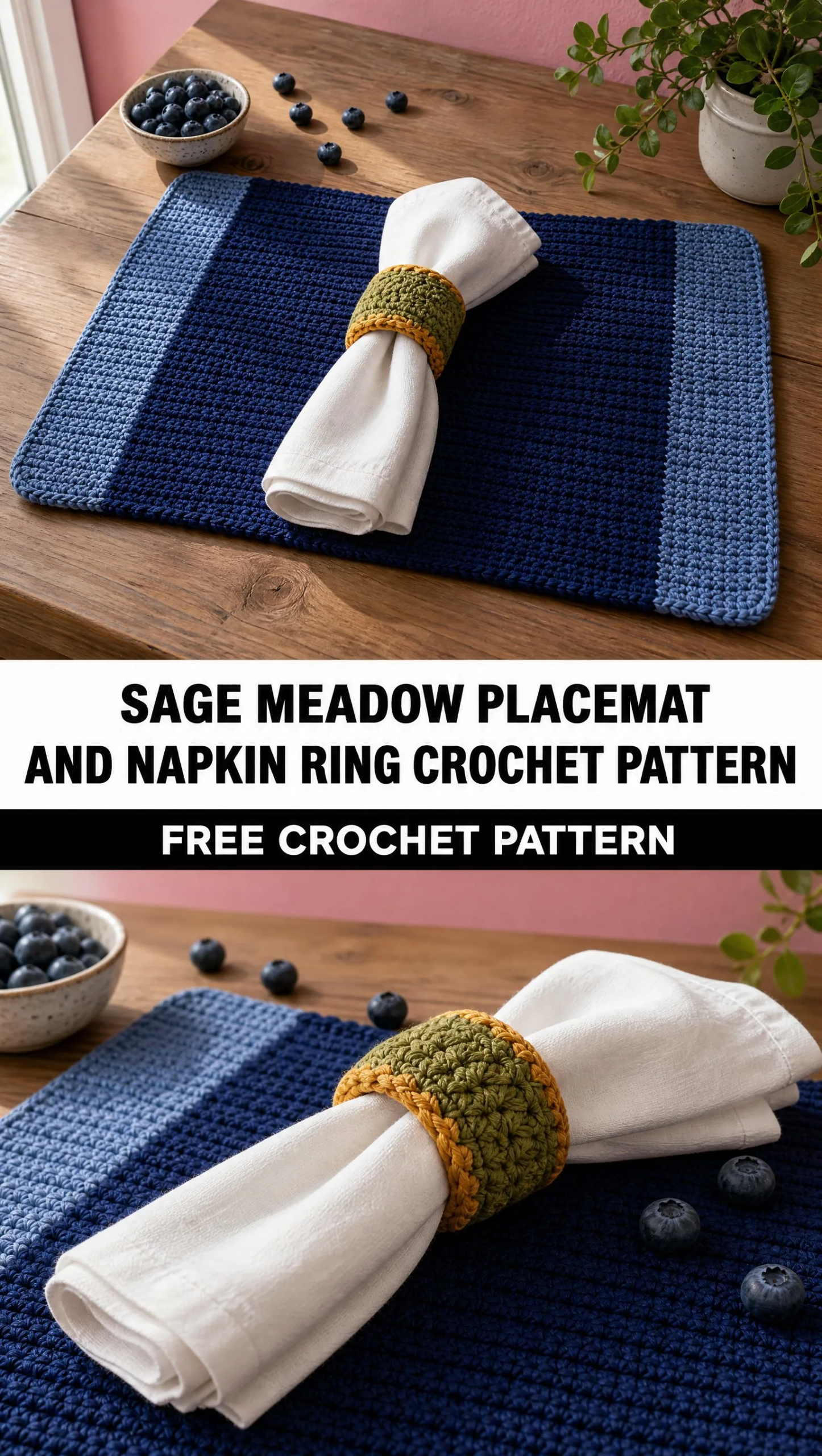 Sage Meadow Placemat and Napkin Ring Crochet Pattern