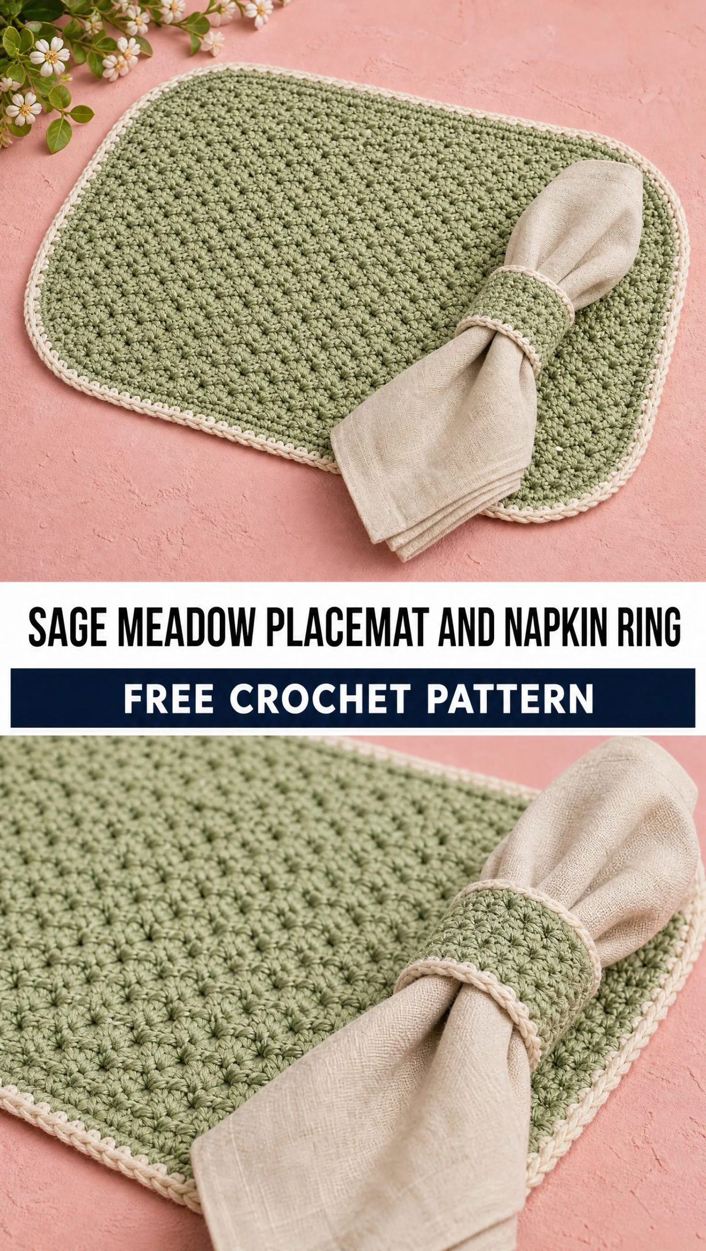 Sage Meadow Placemat and Napkin Ring Crochet Pattern