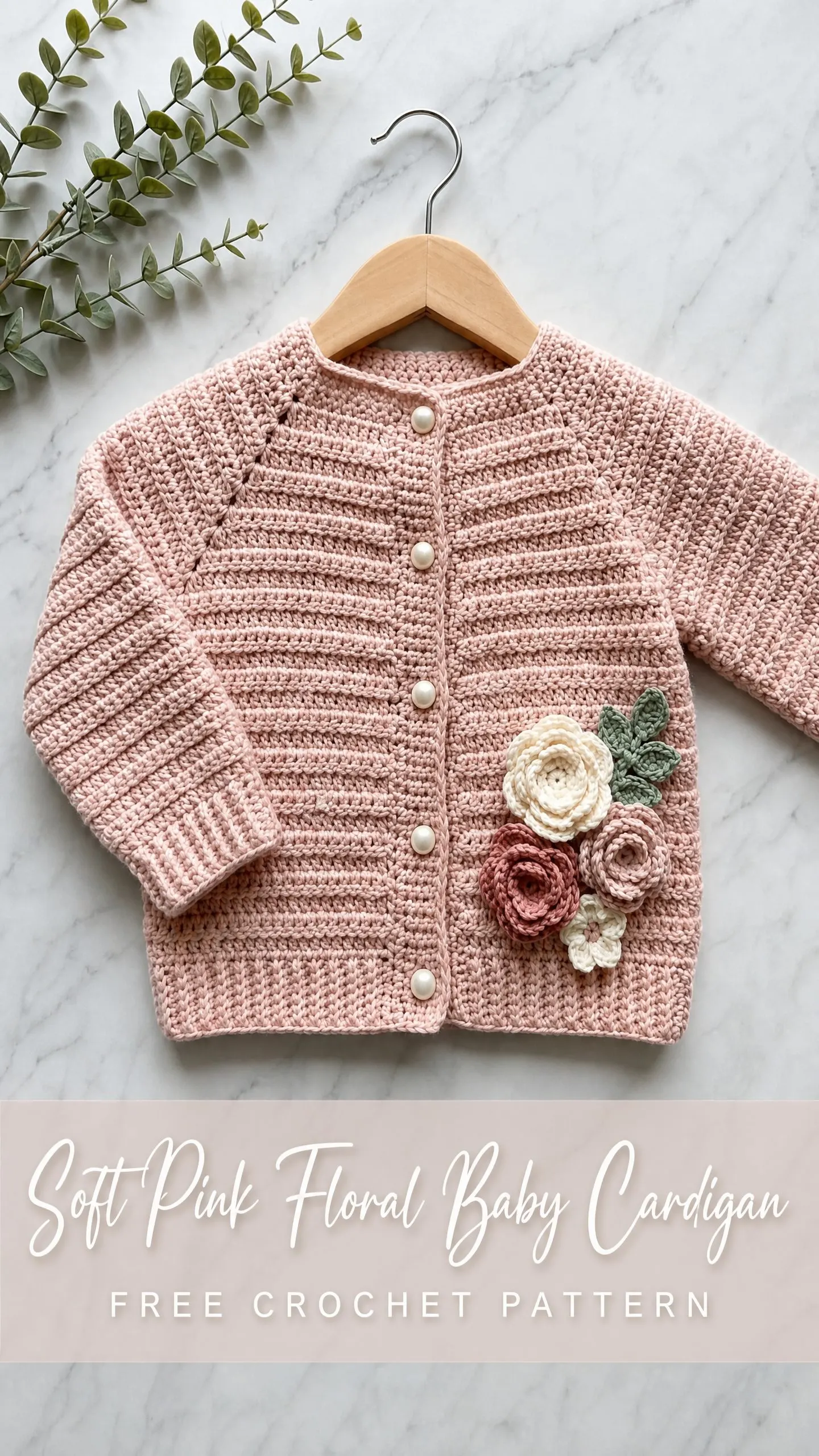 Soft Pink Floral Baby Cardigan Free Crochet Pattern