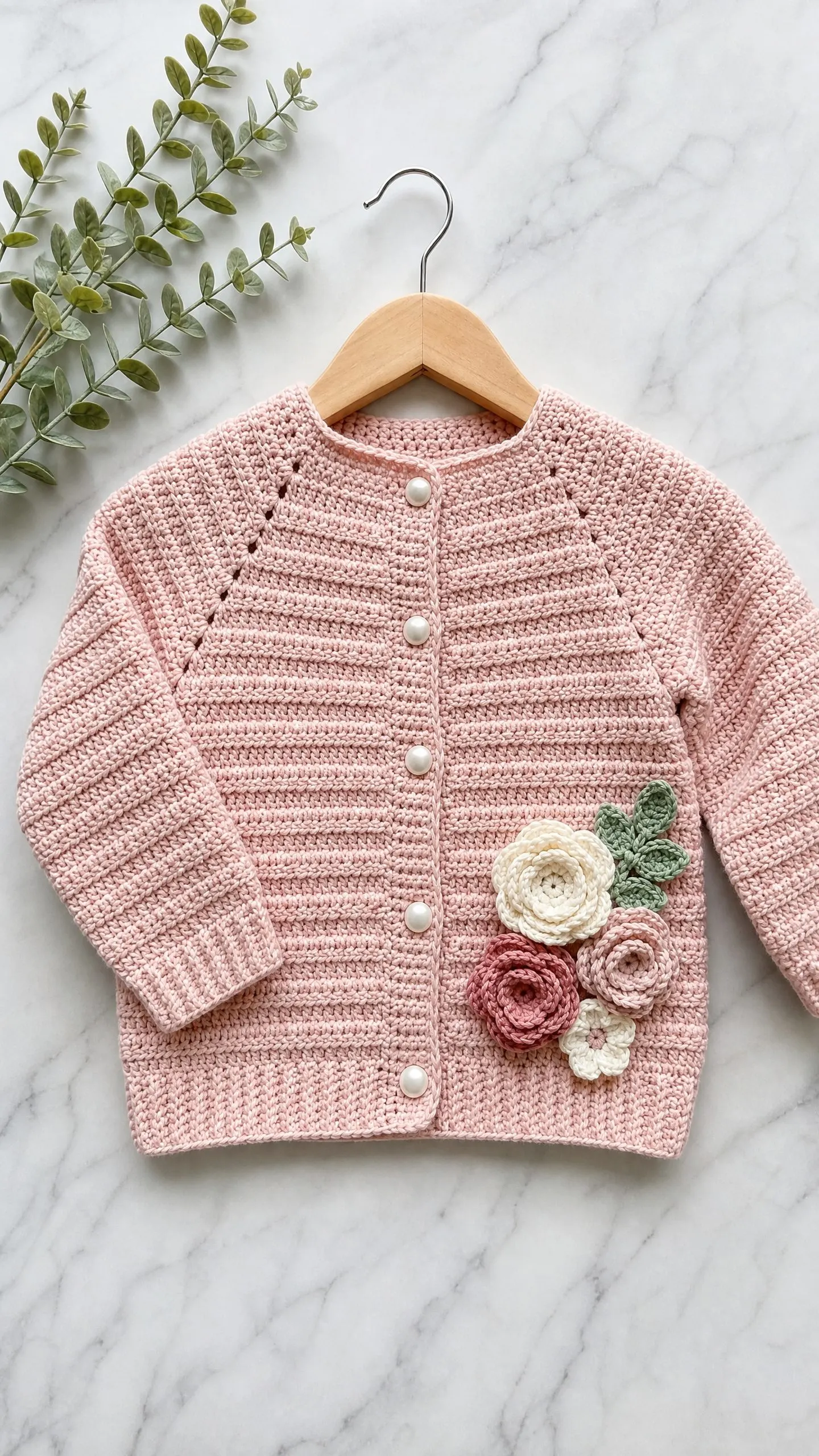 Soft Pink Floral Baby Cardigan Free Crochet Pattern