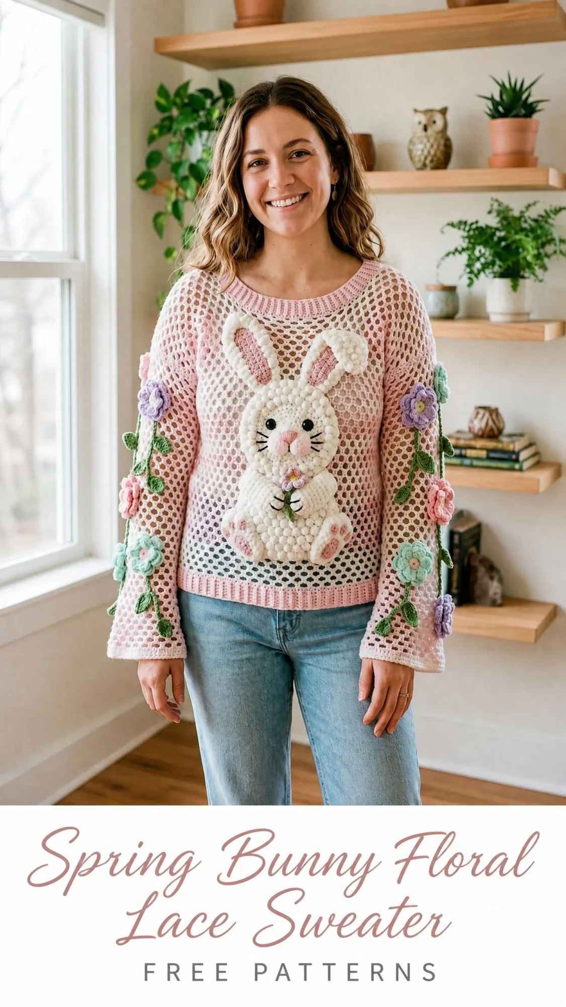 Spring Bunny Floral Lace Sweater Free Crochet Pattern