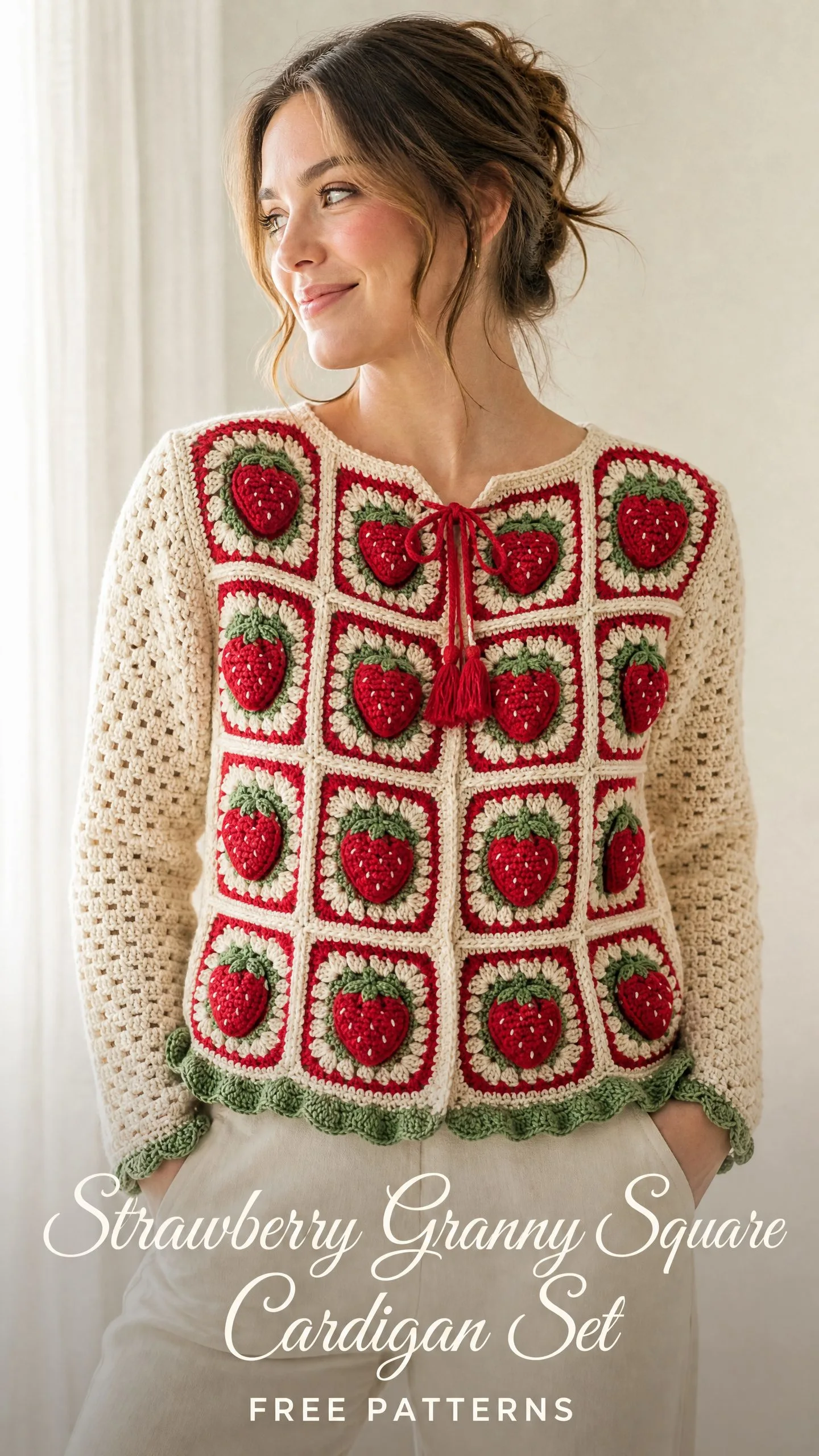 Strawberry Granny Square Cardigan Set Free Crochet Pattern
