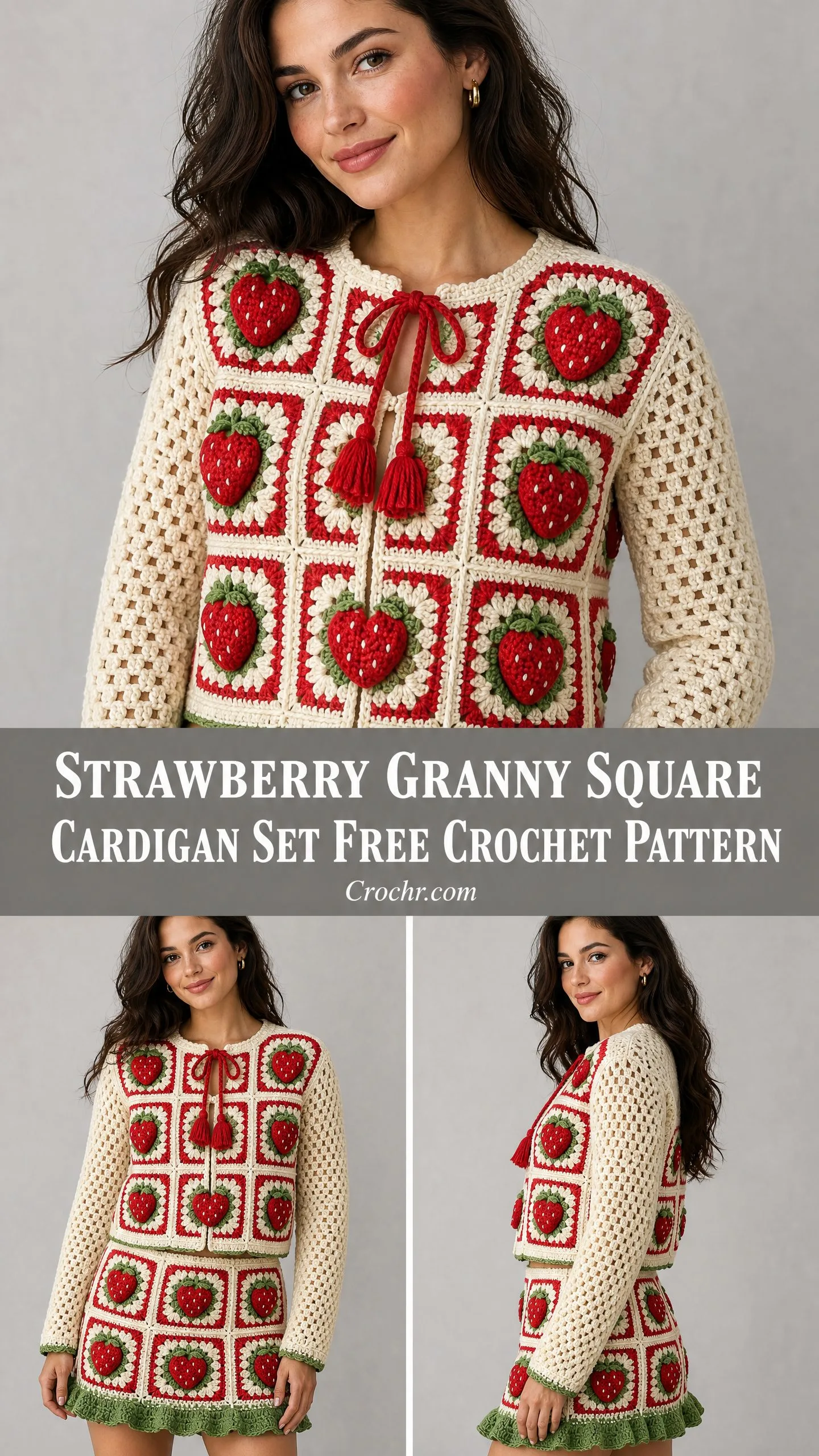 Strawberry Granny Square Cardigan Set Free Crochet Pattern