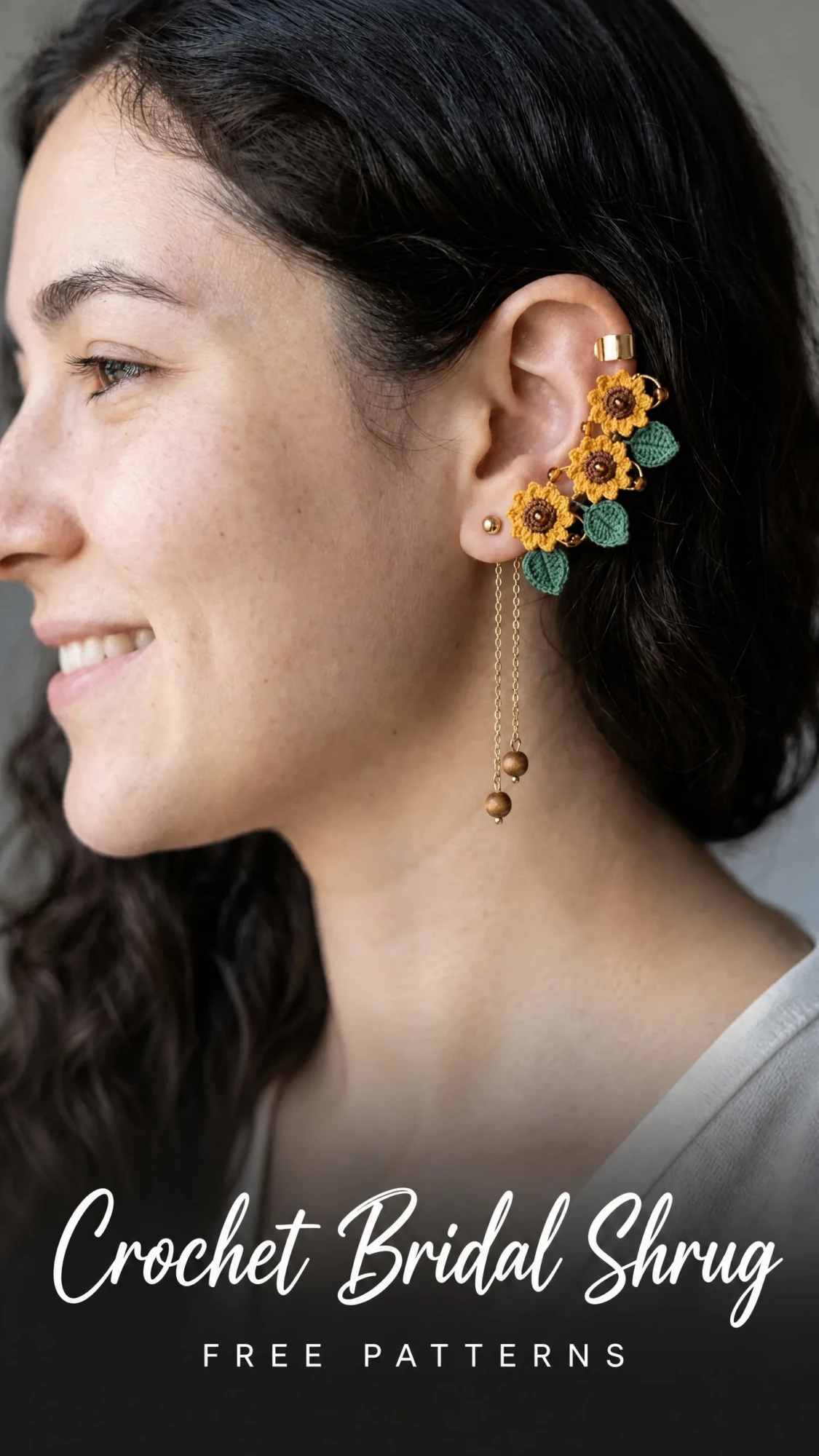 Sunflower Ear Climber Free Crochet Pattern