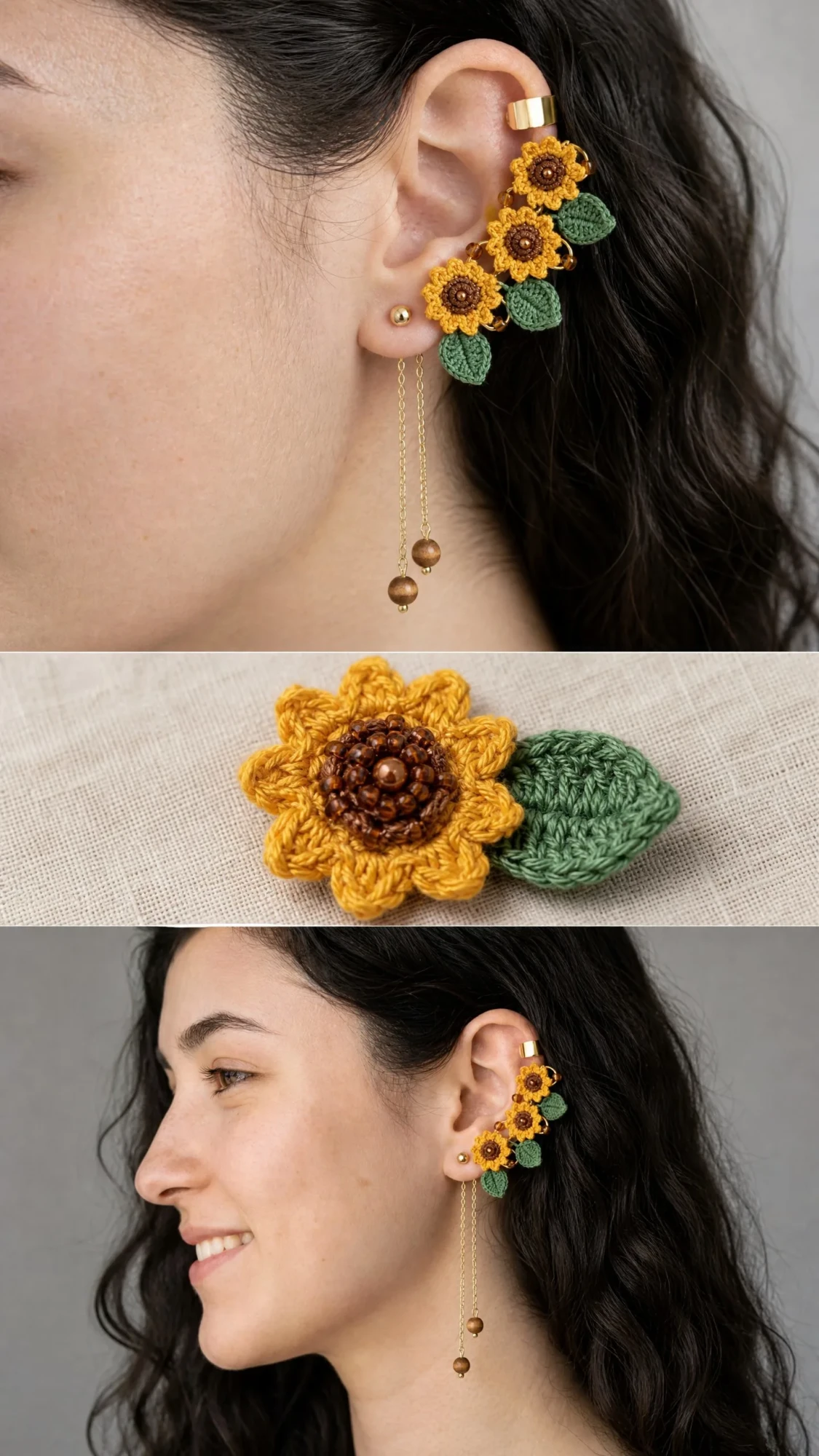 Sunflower Ear Climber Free Crochet Pattern