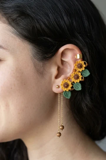 Sunflower Ear Climber Free Crochet Pattern