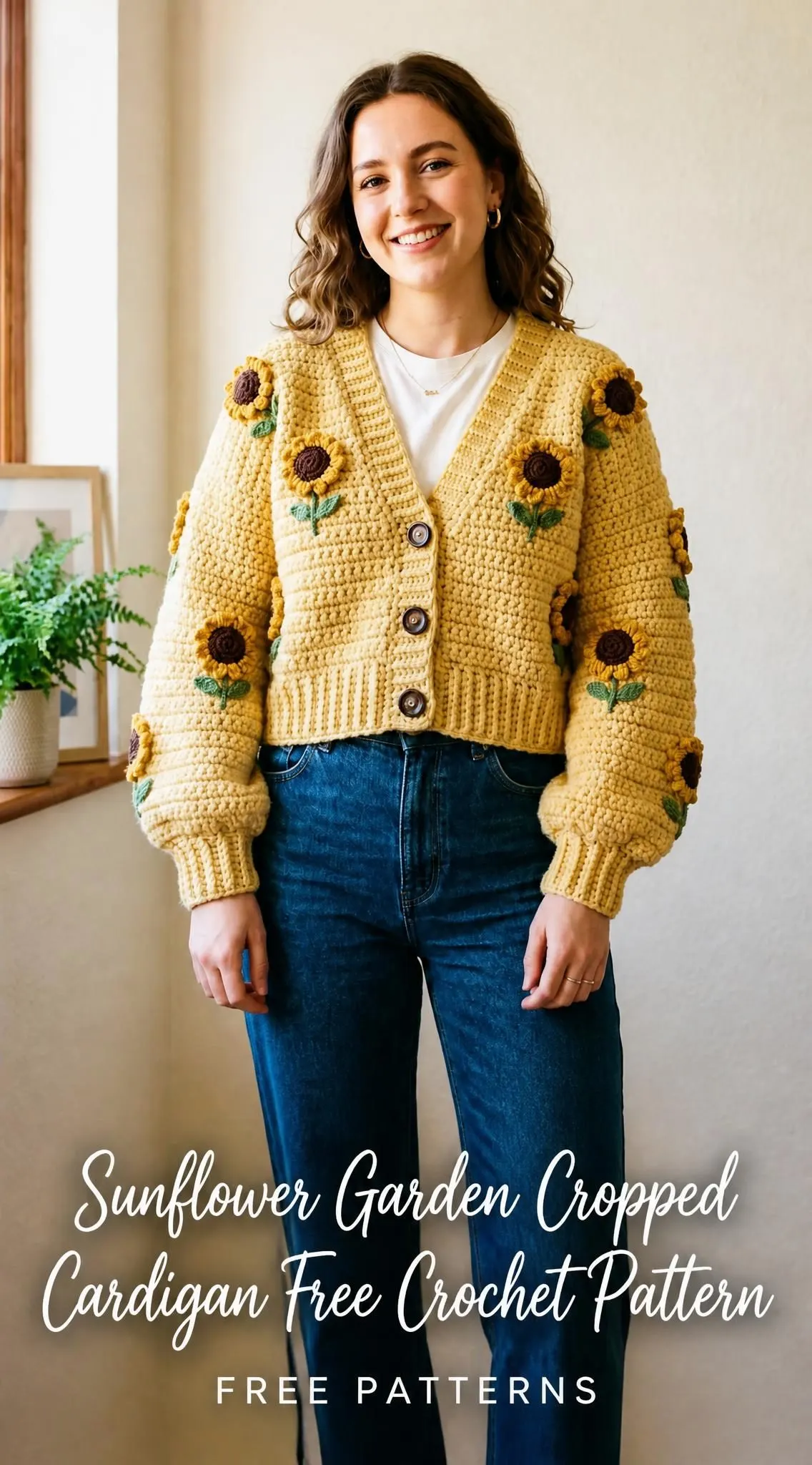 Sunflower Garden Cropped Cardigan Free Crochet Pattern