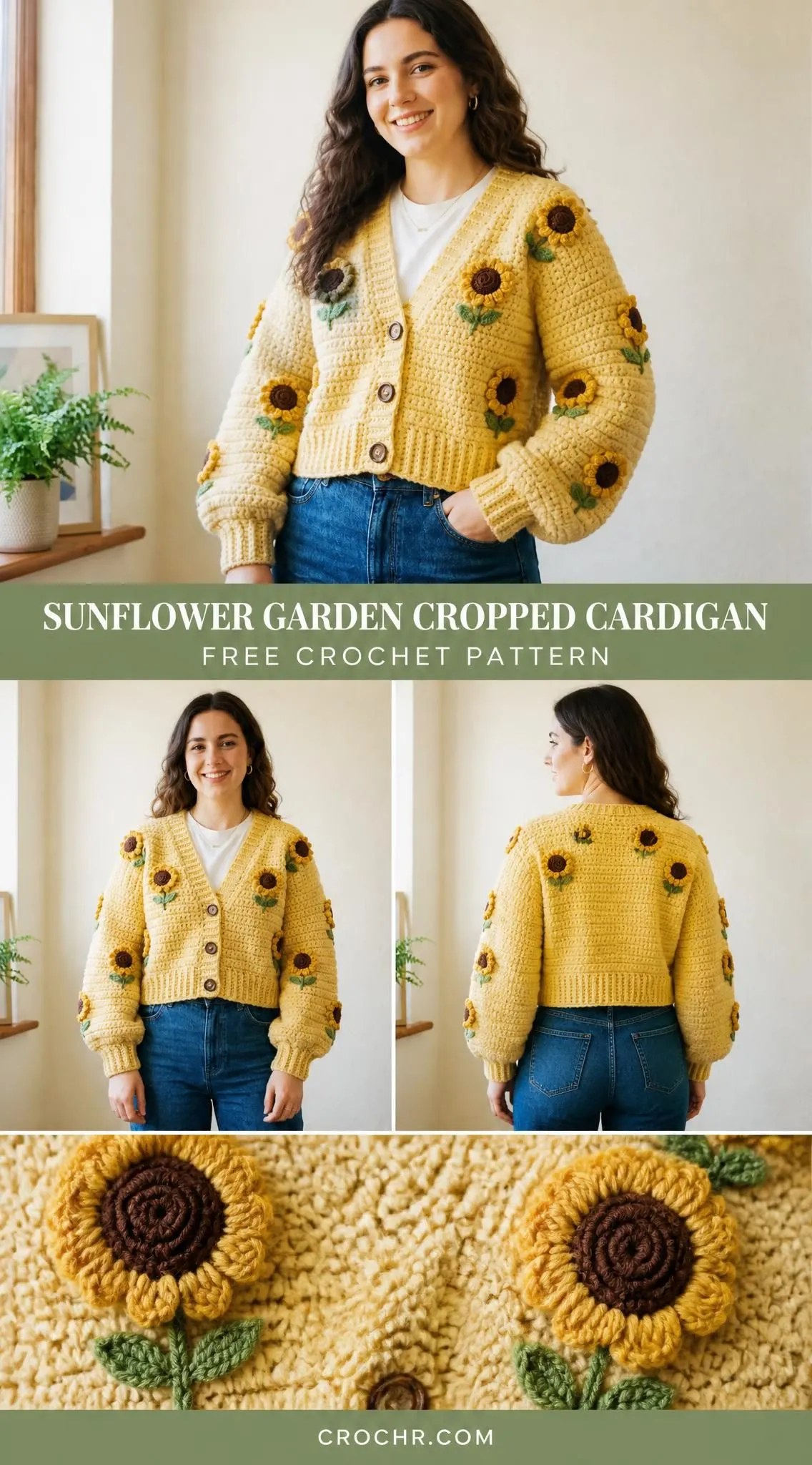 Sunflower Garden Cropped Cardigan Free Crochet Pattern