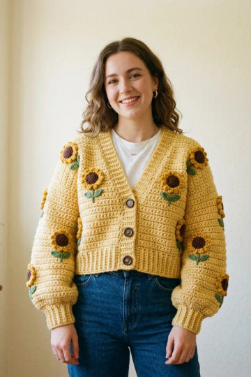 Sunflower Garden Cropped Cardigan Free Crochet Pattern