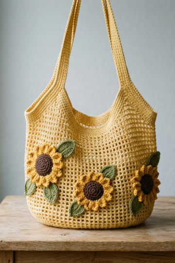 Sunflower Summer Mesh Bag Free Crochet Pattern