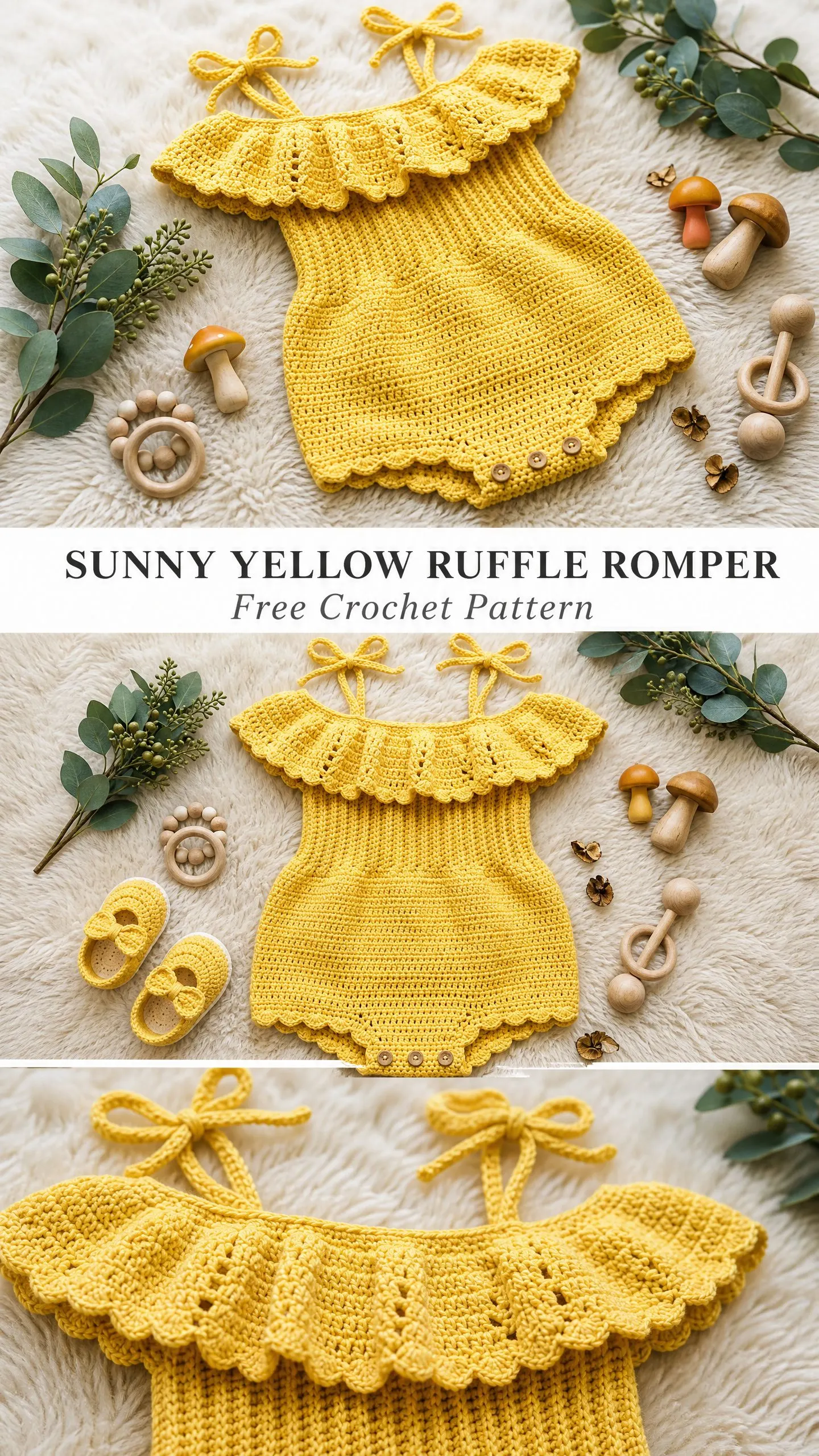 Sunny Yellow Ruffle Romper Free Crochet Pattern