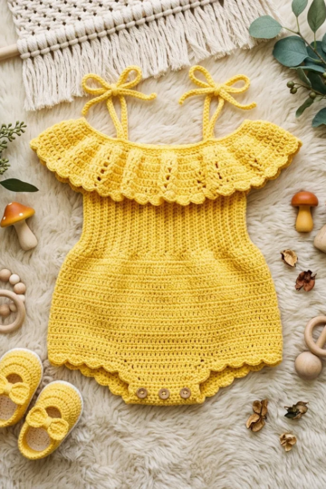 Sunny Yellow Ruffle Romper Free Crochet Pattern